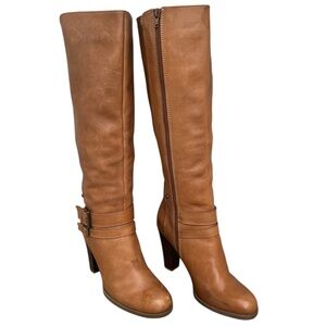 Nine West Tall Leather Block Heel British Tan Boots. SZ. 9M